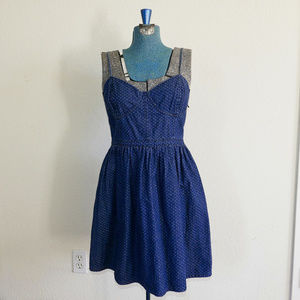 FREE PEOPLE Polka Dot Denim Bustier Dress
